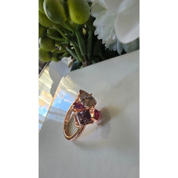 Rose Gold Plated CZ Pink Stone Ring Size 8 New - Picture 3 of 5